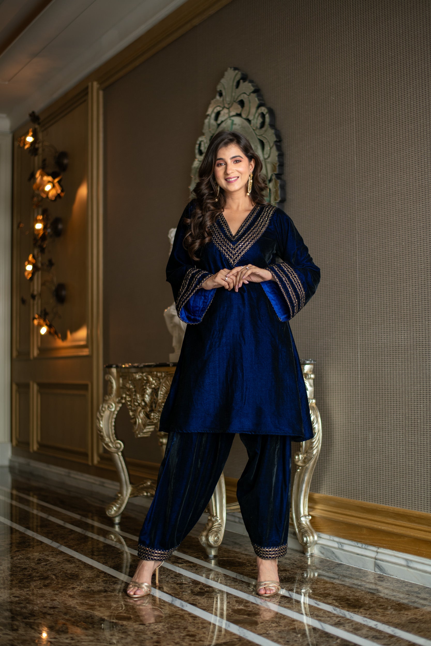 Buy Velvet Royal Blue Co-Ord Set for Women Label Shaurya Sanadhya