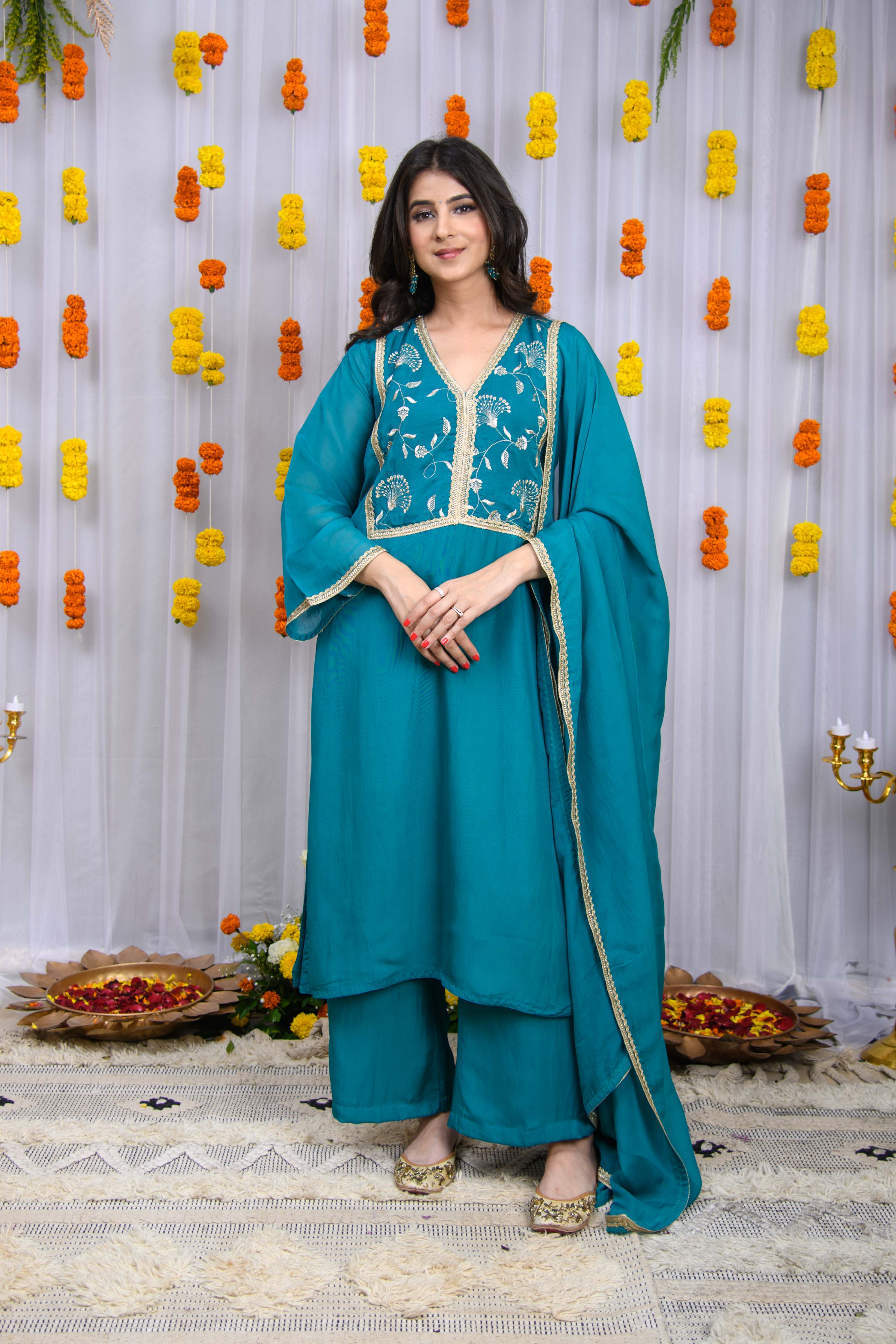 Caara Organza Teal Blue Kurta Set