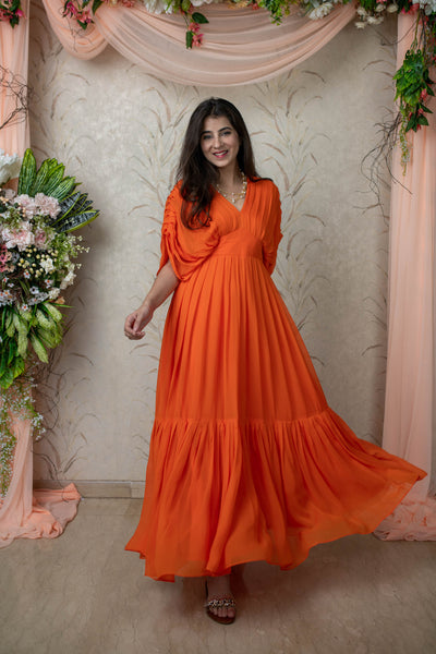 Orange Pleated Gown