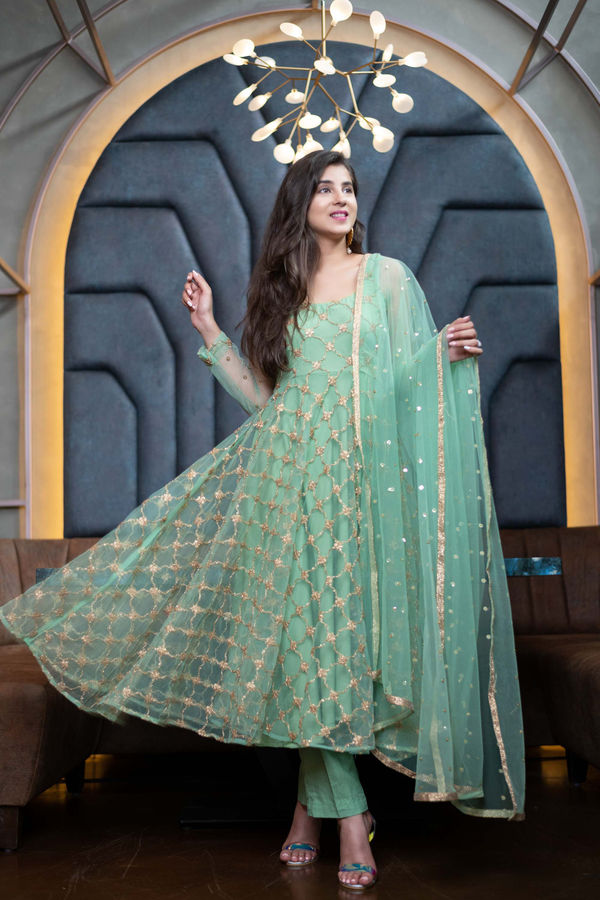Festival Dress - Buy Mint Green Anarkali Set | Label Shaurya Sanadhya Festival Dress - Buy Mint Green Anarkali Set | Label Shaurya Sanadhya