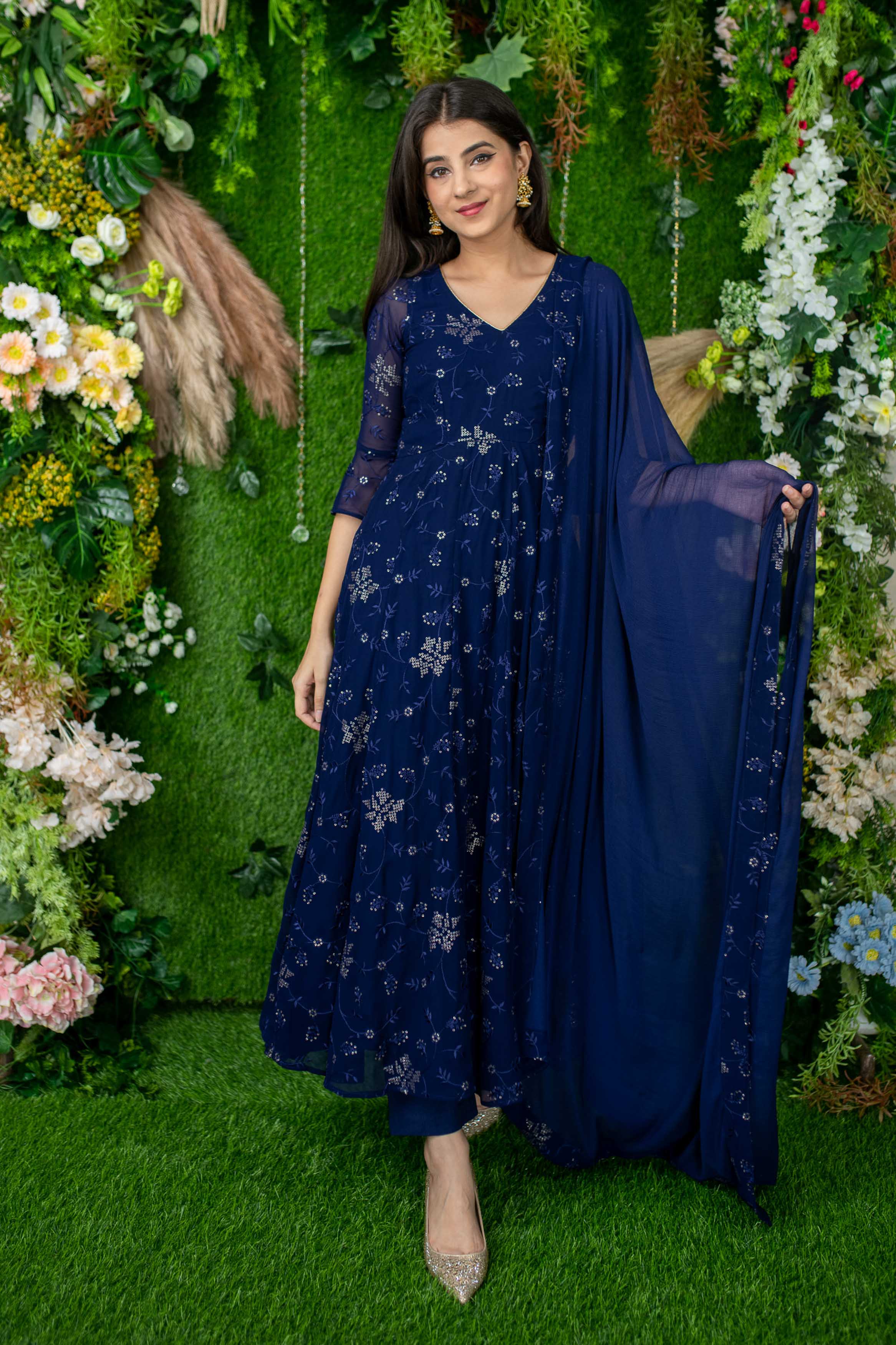 Royal Blue Sleeveless Anarkali Suit Set