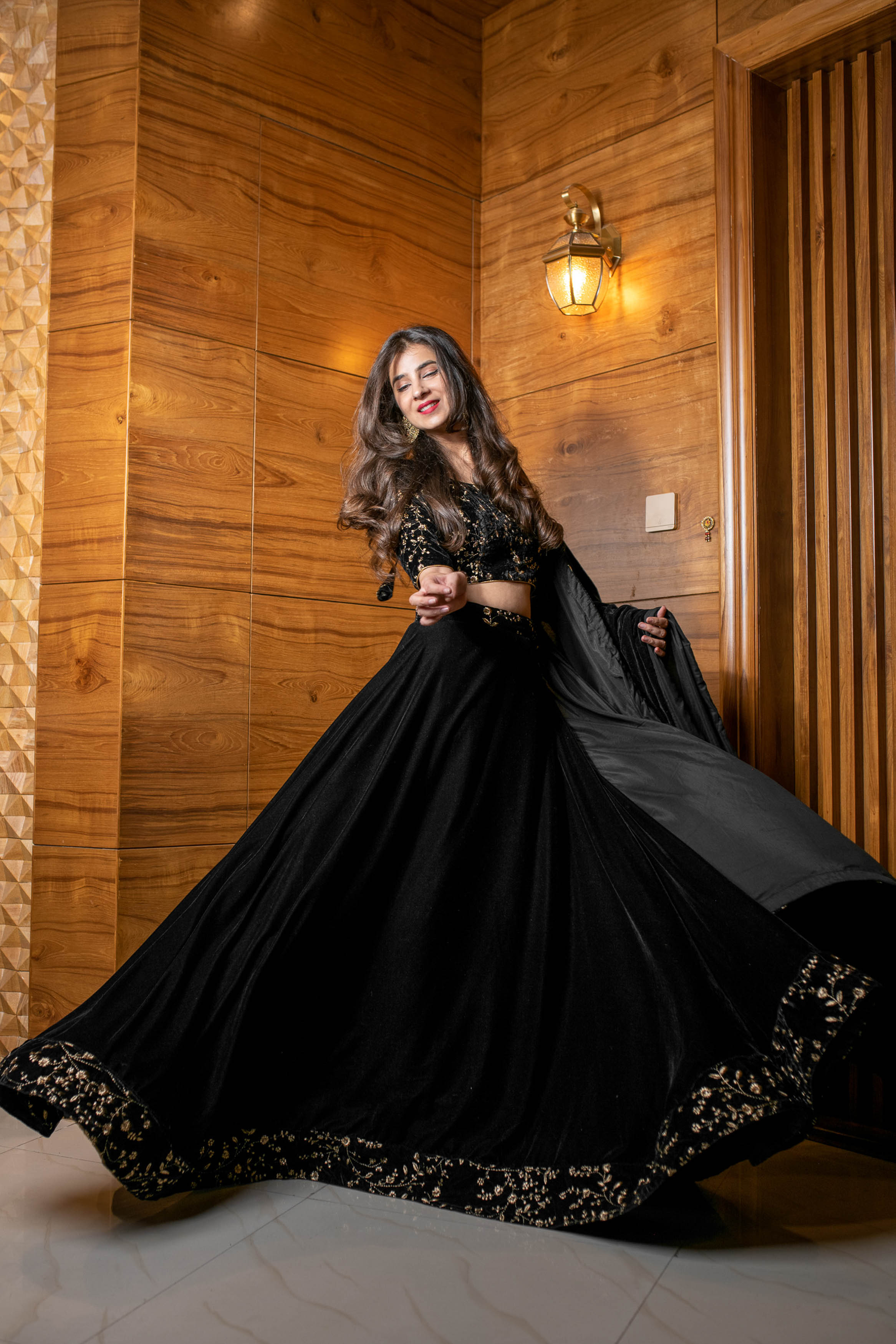 Buy Black Sequin and Zari Work Velvet Lehenga for Women Label