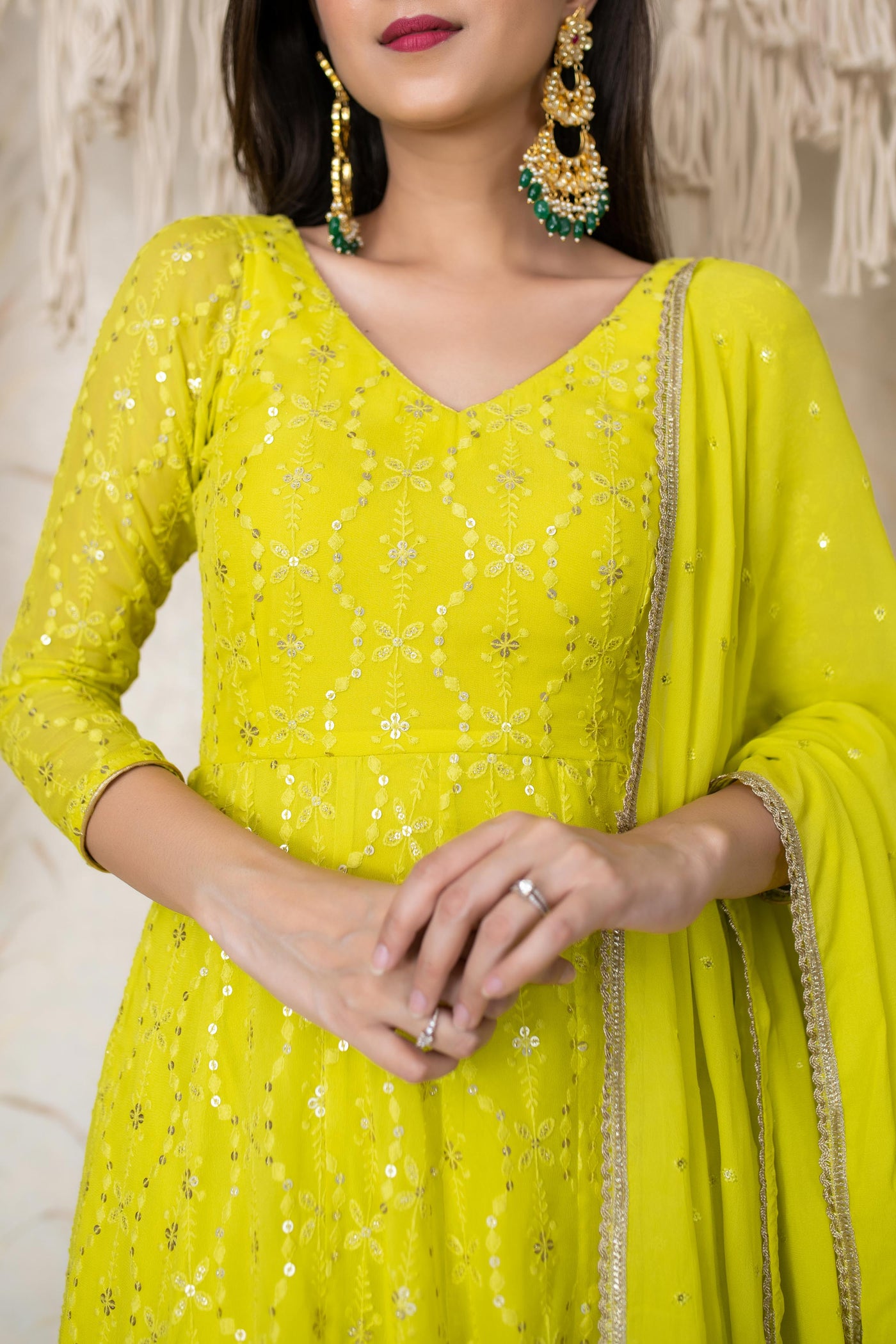 Lime Green Embroidery Anarkali Set