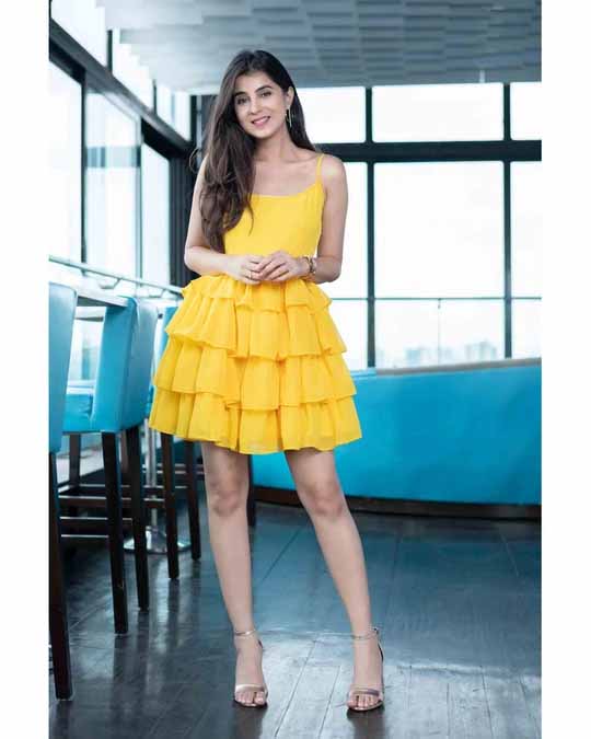 Yellow Ruffle Short Dress - Main Image