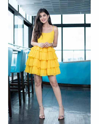 Yellow Ruffle Short Dress