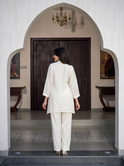 White Silk Kurta Set With Pocket