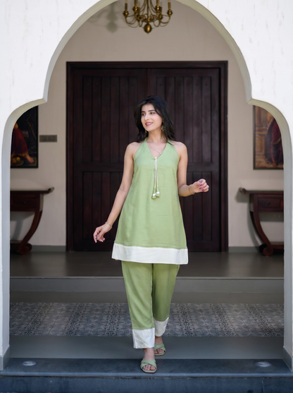 Pista Green and Off White Co-Ord Set