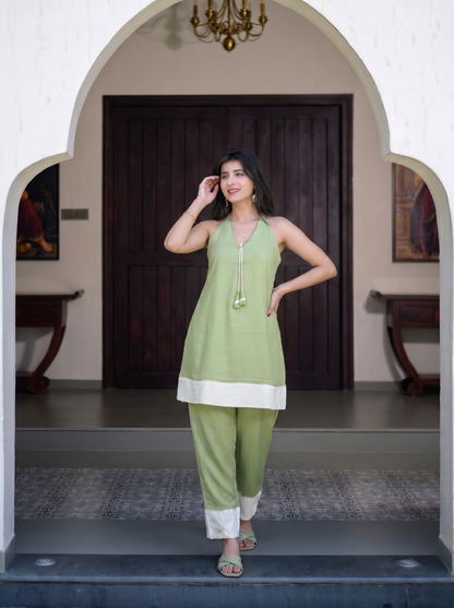 Pista Green and Off White Co-Ord Set