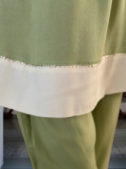 Pista Green and Off White Co-Ord Set