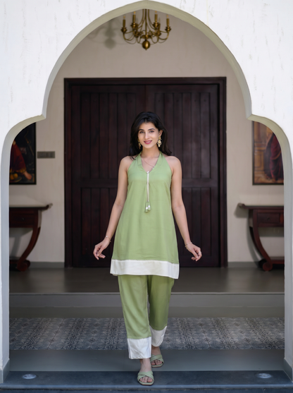 Pista Green and Off White Co-Ord Set