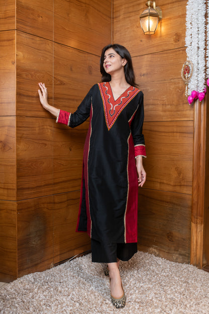 Black and Red Embroidered Coord Set