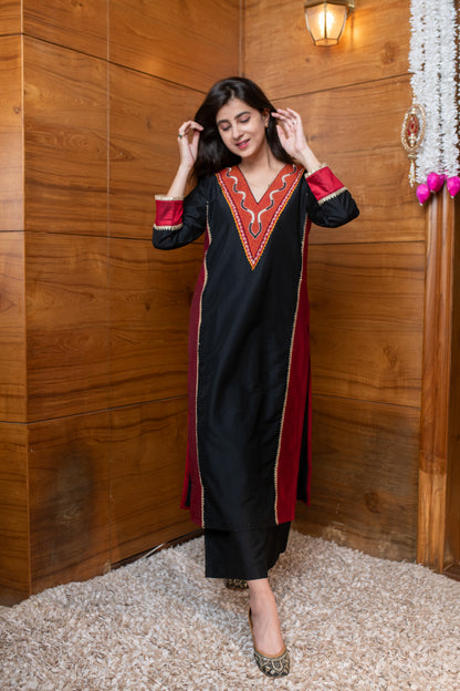 Black and Red Embroidered Coord Set