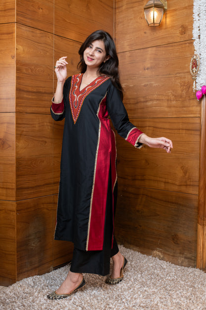 Black and Red Embroidered Coord Set