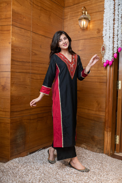 Black and Red Embroidered Coord Set