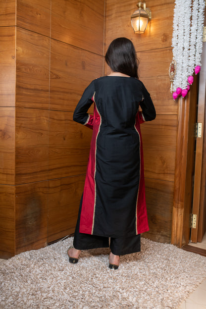 Black and Red Embroidered Coord Set