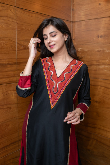 Black and Red Embroidered Coord Set