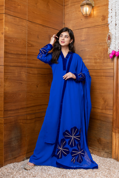 Electric Blue Floral Patchwork Suit Set