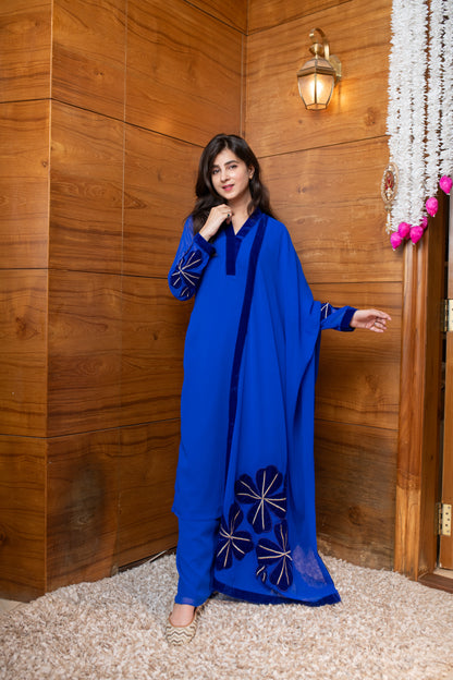 Electric Blue Floral Patchwork Suit Set