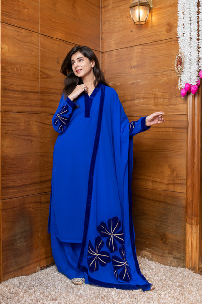 Electric Blue Floral Patchwork Suit Set