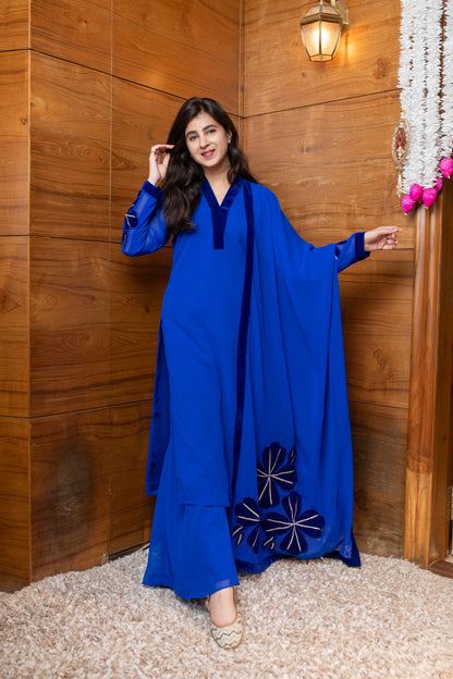 Electric Blue Floral Patchwork Suit Set