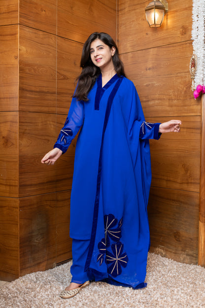 Electric Blue Floral Patchwork Suit Set