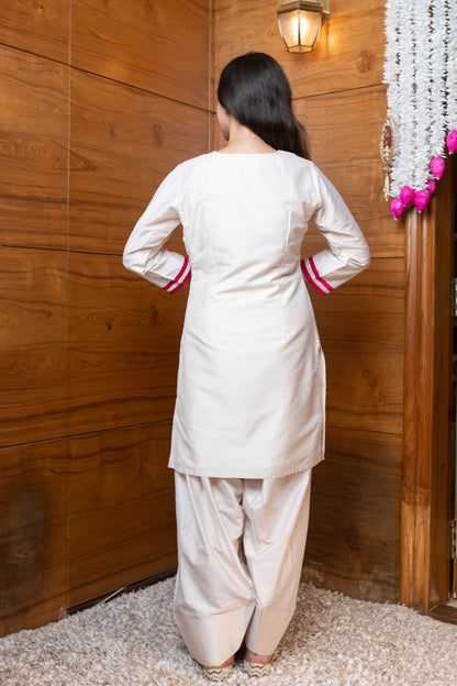 Cream & Pink Embroidered Co-ord Set