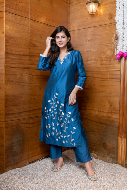 Floral Blue Embroidered Co-ord Set