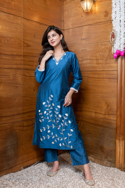 Floral Blue Embroidered Co-ord Set