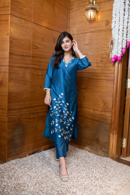 Floral Blue Embroidered Co-ord Set