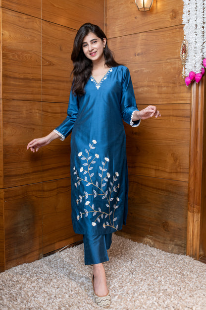 Floral Blue Embroidered Co-ord Set