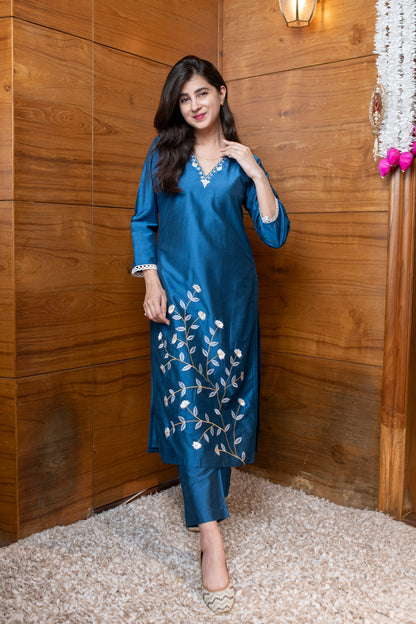 Floral Blue Embroidered Co-ord Set