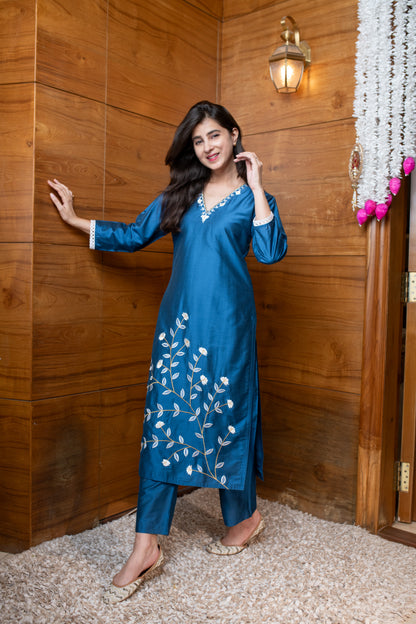 Floral Blue Embroidered Co-ord Set