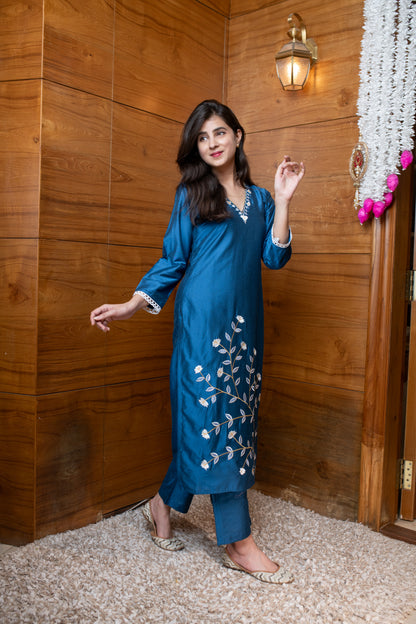 Floral Blue Embroidered Co-ord Set