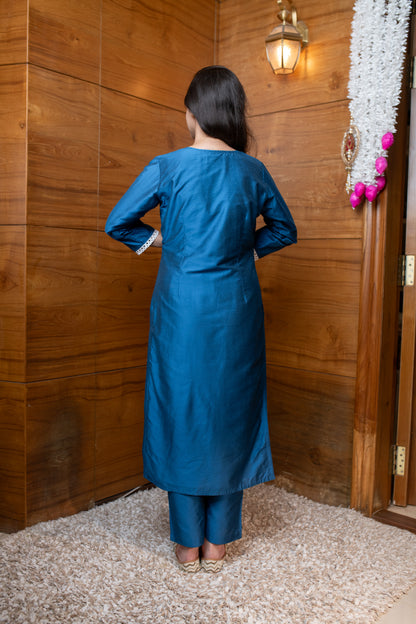 Floral Blue Embroidered Co-ord Set