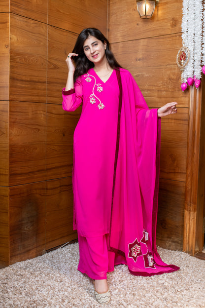 Rani Pink 3D embroidered Suit Set