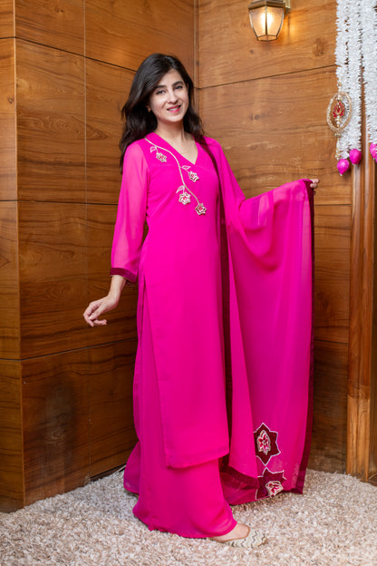 Rani Pink 3D embroidered Suit Set