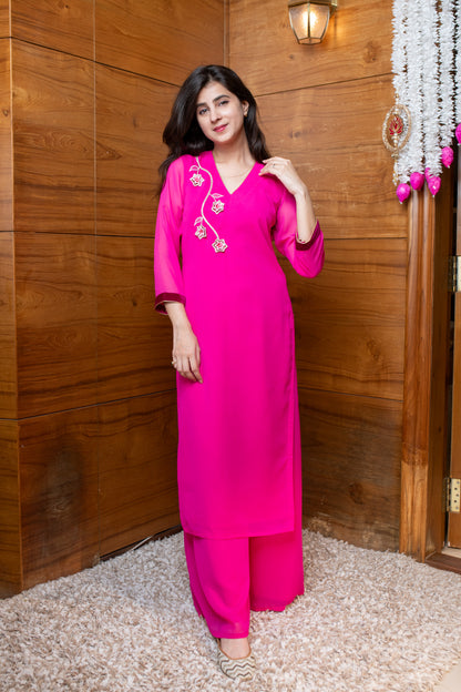 Rani Pink 3D embroidered Suit Set