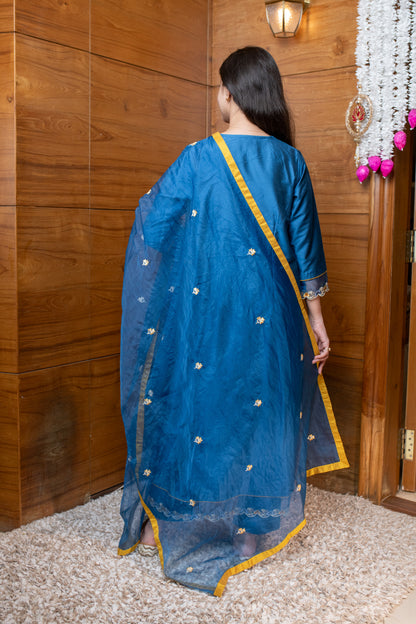 Blue & Mustard Embroidered Suit Set