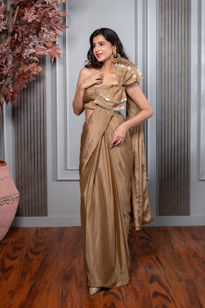 Golden Ready to Wear Saree With Bow