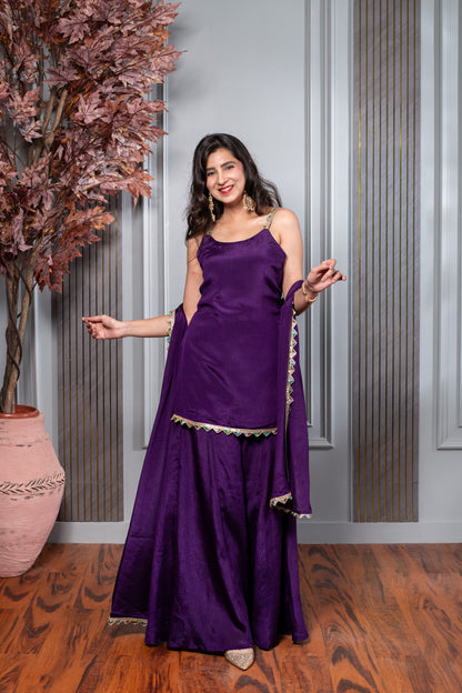 Purple Short Kurti With Palazzo