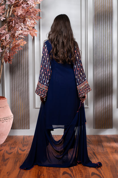 Blue Embroidery A-Line kurta Set