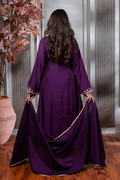 Purple Embroidered Anghrakha Kurta Set