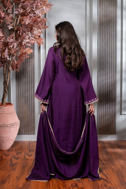 Purple Embroidered Anghrakha Kurta Set