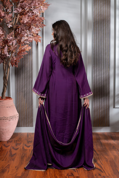 Purple Embroidered Anghrakha Kurta Set