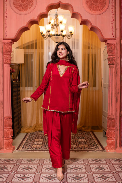 Red Short Kurta with Farshi Salwar
