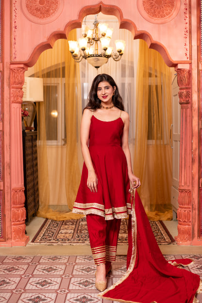 Red Short Anarkali Kurta Set