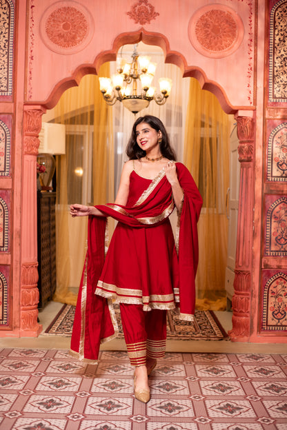 Red Short Anarkali Kurta Set