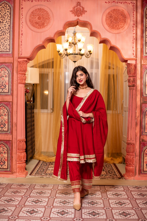 Red Short Anarkali Kurta Set