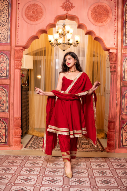Red Short Anarkali Kurta Set