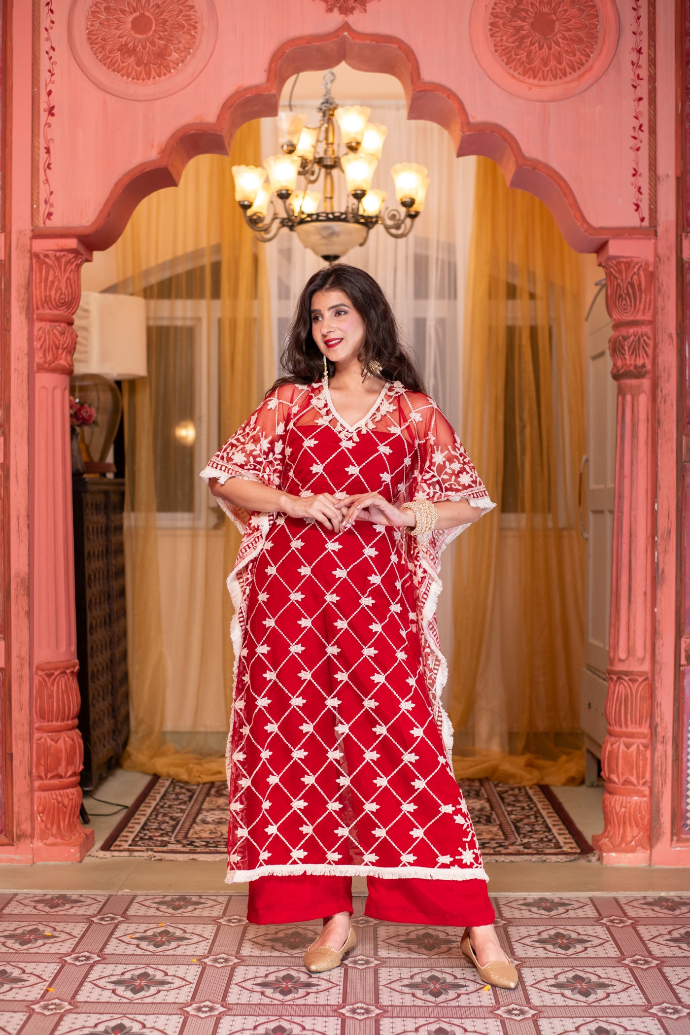 Red Co-Ord Set with Kaftan